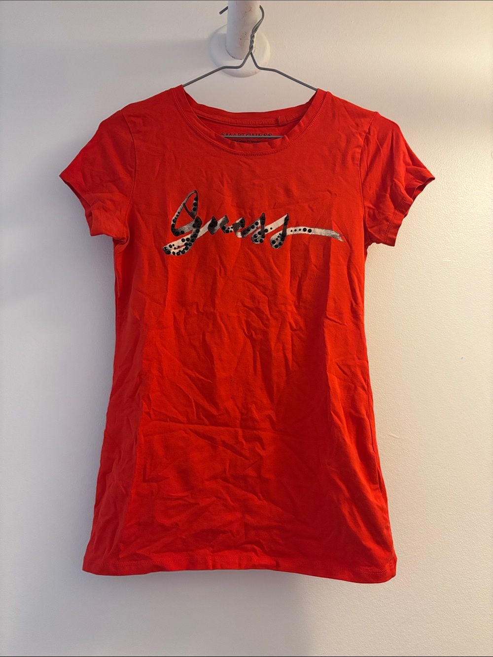 Guess Bright Red Short-Sleeve Script Logo Tee